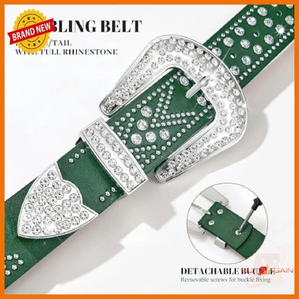 Sparkling Rhinestone Studded Western Belt Faux Leather Unisex Fit